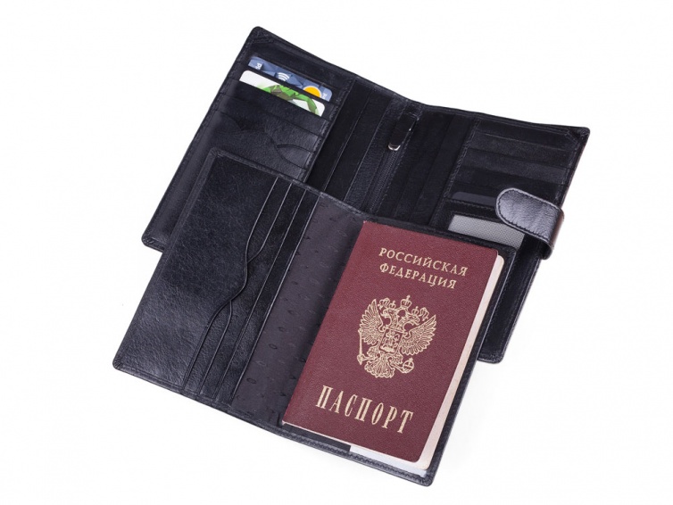 Бумажник со съемной обложкой для паспорта 160х110 мм, черный
