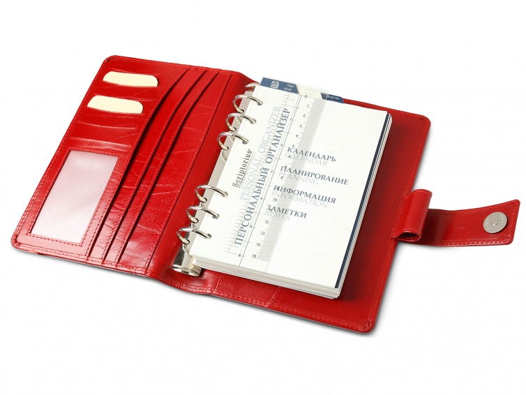Кожаный органайзер со сменным блоком на кольцевом механизме 3319-06 (цвет - красный)