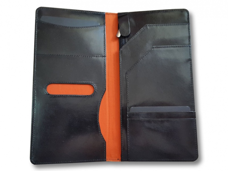 Бумажник для путешествий с оранжевой тканевой подкладкой